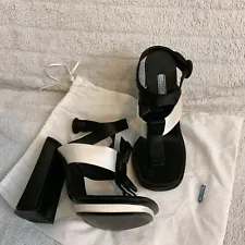 Authentic Black and White Silk PRADA heels With Bow , Pre-Owned Size 40