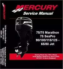 Mercury 65 80 Jet / 75 90 100 115 125 Hp Outboard Motors Service Manual CD