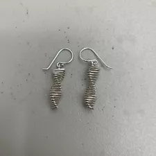 Sterling Silver Earrings 925 Spiral Twist Double Helix DNA Drop (070908)