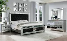 New ListingCURBSIDE SHIPPING TO FL 32405-NEW 5PC Black Velvet Mirror King Bed Set B/D/M/2N