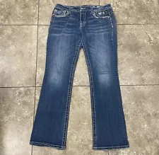 Miss Me Easy Jeans Womens 34x34 Boot Cut Mid Rise Blue Distressed Pocket Y2K