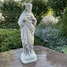 New Listing20" Concrete Outdoor Sacred Heart Of Jesus Garden Statue Large Cement Christ