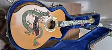 Blueberry Handmade Small Body Grand Concert Acoustic Guitar Dragons with Armrest