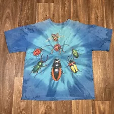 Vintage 1998 Beetle Bug Ladbudy Insect Blue Nature Animal Tie Dye T-Shirt XL