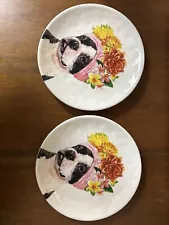 Dolomite For Pier 1 Imports Boston Terrier Plate Dog Flowers Puppy 8 inch Pair