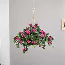 24” Bougainvillea Artificial Plant In Hanging Basket Home Decor. Retail $82