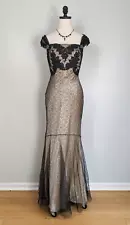 Badgley Mischka Prom Dress Maxi Gown Y2K Mermaid Silk Lace Illusion Black 6