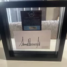 Donald J Trump Hand Signed Signature On Index Card With COA Framed Nice Piece