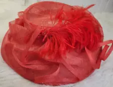 Kentucky Derby Church Wedding Feather Hat Red by Peter Bettly of London VTG