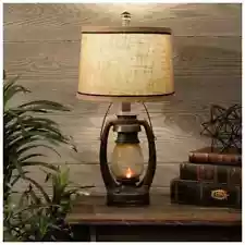 SALE - Antique Industrial Lantern Lamp With Burlap Shade