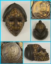 Authentic Handmade AFRICAN Sun Coin Face Tribal Wood Carved Mask - Cameroon