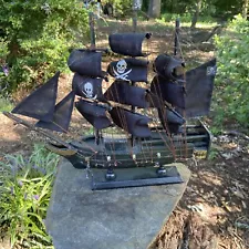 Vintage Wooden Pirate Ship With Skull/cross Bones Cloth Sails