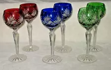 AJKA CAROLINE CUT-TO-CLEAR 9 POINT FAN SET OF 6 (SIX) WATER WINE GOBLETS 8 1/4"