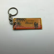 Twilight Beach Hawaii FOB Keychain Sunset Palm Tree Vintage 1985 Travel Souvenir