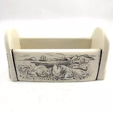 Comoys Of London Faux Scrimshaw Etched Desk Card Holder Ships Walrus Polar Bears