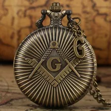 Steampunk Freemasons G Antique Quartz Pocket Watch for Men Women Necklace Chain