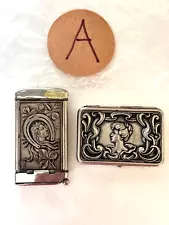 Lot A 2 Old Match Safes Silver Clover Horseshoe Gibson Girl Elk Vintage 1904