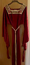 Women's Renaissance Dress Long Red Velvety Embroidered Custom Gown Faire Ware