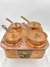 ANTIQUE FRANCE COPPER 4 PAN BAIN-MARI CHOCOLATE CHEESE FUNDUE BUFFET - RARE