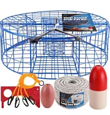 Heavy Duty Crab Pot Trap Blue Neat Coated 3 Tunnel with 2 Trap Doors Kit