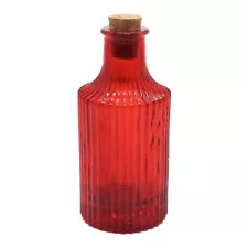 Red Colored Ribbed Glass Vase Vintage Style Collectible Bottle H = 5.5 Inches