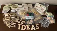 Mixed Lot Unfinished Wood Crafting Supplies Letters Clothespins Beads New Used