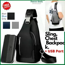 Men's Leather Backpack Sling Bag Crossbody Chest Shoulder Purse Handbag Travel