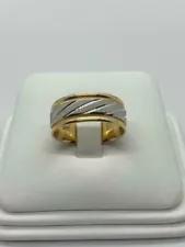 ON SALE 8mm Men's Elegant 14k Yellow & White Gold Wedding Band W/Engraved Design