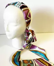 Mod Retro 70s Scarf Headband Head Wrap Festival Hippie Pink Blue Green Hair Tie