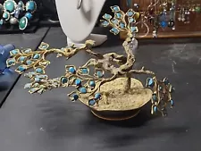 vintage Swoboda turquoise gemstone bonsai tree mid century gold plated