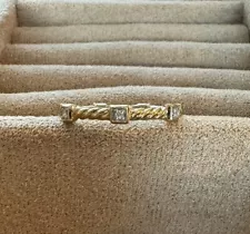 David Yurman Cable Collectibles Stations Stack Ring 18K Yellow Gold Diamonds 2mm