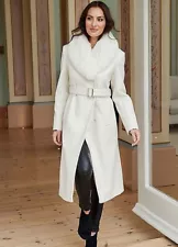 Winter White Longline Coat With Detachable Fur Collar by Together Size 14