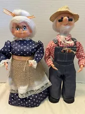 Vintage Soap Bottle Dolls 13” Grandma Grandpa Farmer Handmade Weighted 1960’s