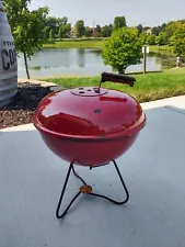 ð´Rare 1973 Red Weber Smokey Joe Offset Handle 14" Collectible Charcoal Grill