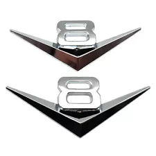 2Pcs Auto Car Rear V8 Logo Chrome Metal Emblems Badge Decal Sticker Vintage Trim