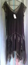 NWT Vtg 1920's Inspired Beaded Flapper-Style DRESS Brown 2-Pc Overlay Woman 20