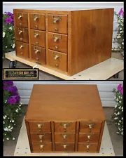 Vintage 9 Drawer Maple Wood MCM Gaylord Bros Library Card Catalog File Cabinet