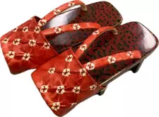 Y392 Japanese Kimono Geta Accessories Kiritsugaru Genuine Lacquered Red For Sale