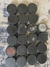 Lot of 21 Hockey Pucks, faded or no logo USED For Practice Or Training