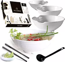 4 XL White Pho Bowls Set. 16 Pieces Pho Bowl Set for Asian Noodle Dishes, 52 Oz