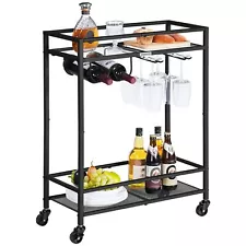 MAHANCRIS Bar Cart, Serving Cart for Home, Beverage Cart with Wine Rack and G...