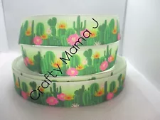 SALE Cactus Plant with Flowers on 1" Grosgrain Ribbon~ YOUR CHOICE 5 or 10 Yards