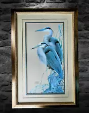 LARGE FRAMED LITHOGRAPH (ART LAMAY, FLORIDA) GREAT BLUE HERON BIRD SIGNED /2500