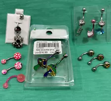 Navel Ring Belly Button Body Piercing 12-Piece Lot Mushrooms "J" Heart Spider