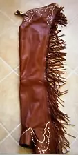 *WOW* SHOWTIME CUSTOM BROWN SMOOTH LEATHER WESTERN USA MADE BLING SHOW CHAPS!*