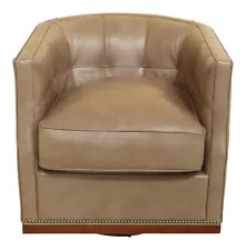 L49071EC: MAITLAND SMITH 1139 Gray Leather Swivel Club Chair ~ NEW