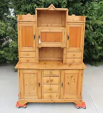 19th c Country Rustic Farmhouse Solid Pine Sideboard Buffet Hutch Cupboard wKey