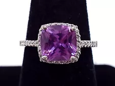 Purple Sapphire 925 Silver Ring W/ Crystal Accents - Sz. 6