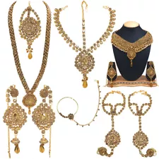 Indian Traditional Wedding Bridal Jewelry Set Long Kundan Necklace Tikka Earring