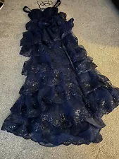 glitter tulle tiered dress 2024 Worn For Prom Navy Lace Back Size 4